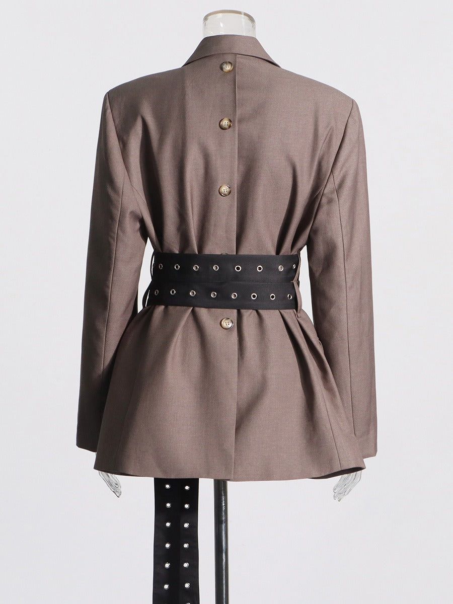 Women's Splicing Lace-Up Slimming Waist Suit Jacket