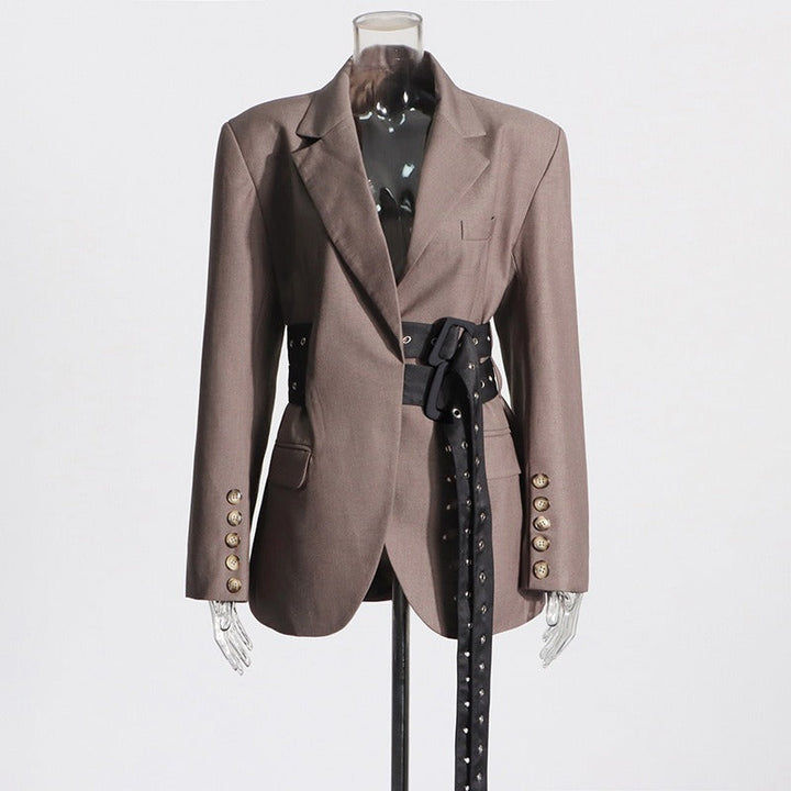 Women's Splicing Lace-Up Slimming Waist Suit Jacket